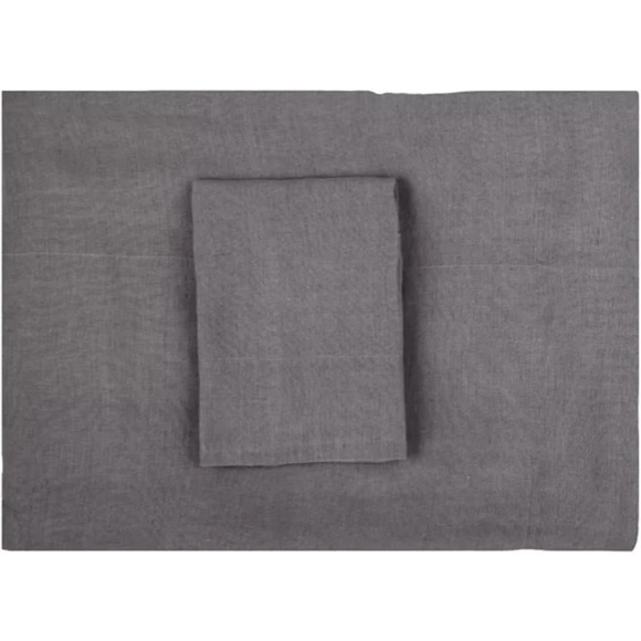 The Threadery 3 Piece Queen Duvet Cover Set Pure Belgian Linen Grey Quiet Shade - Picture 6 of 15